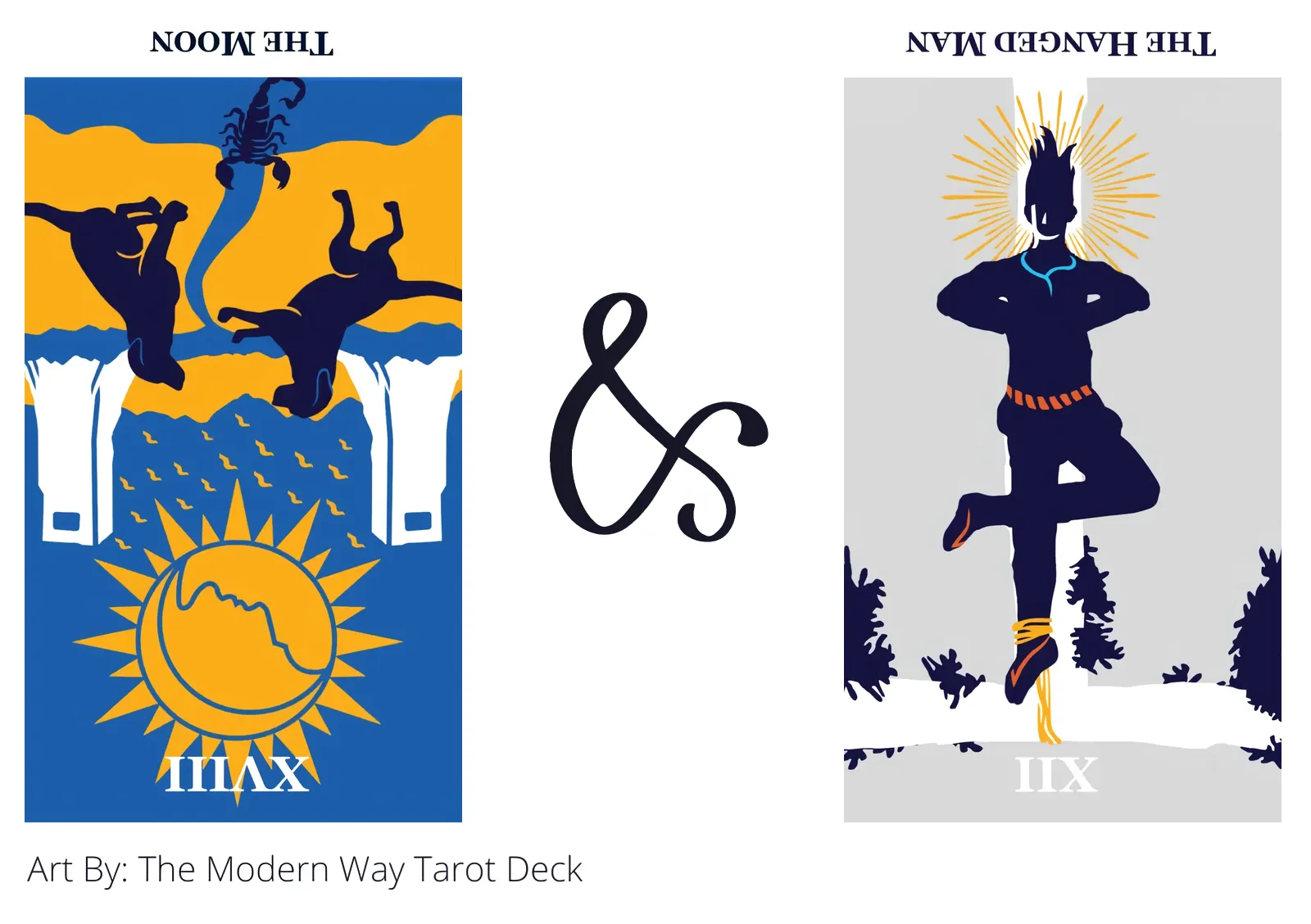 the moon reversed and the hanged man reversed tarot cards together