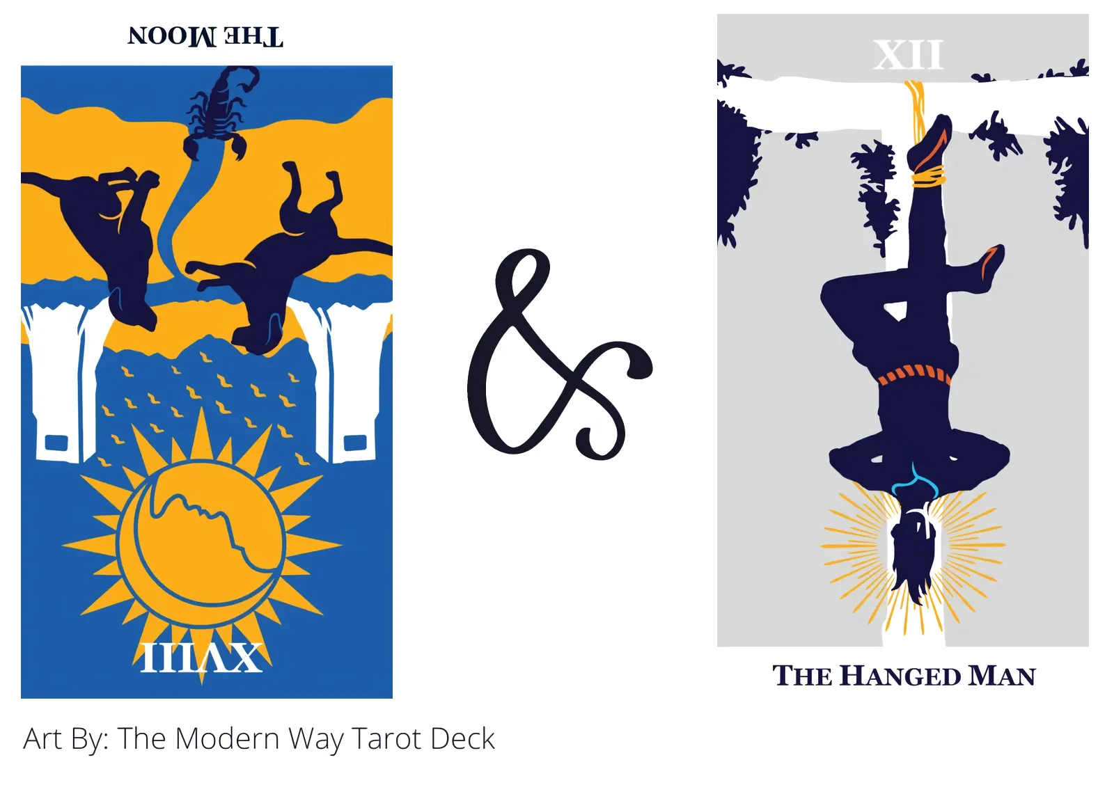 the moon reversed and the hanged man tarot cards together