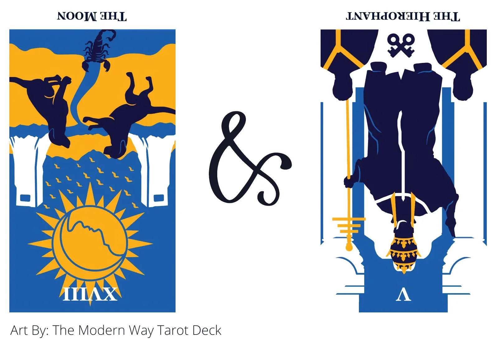 the moon reversed and the hierophant reversed tarot cards together