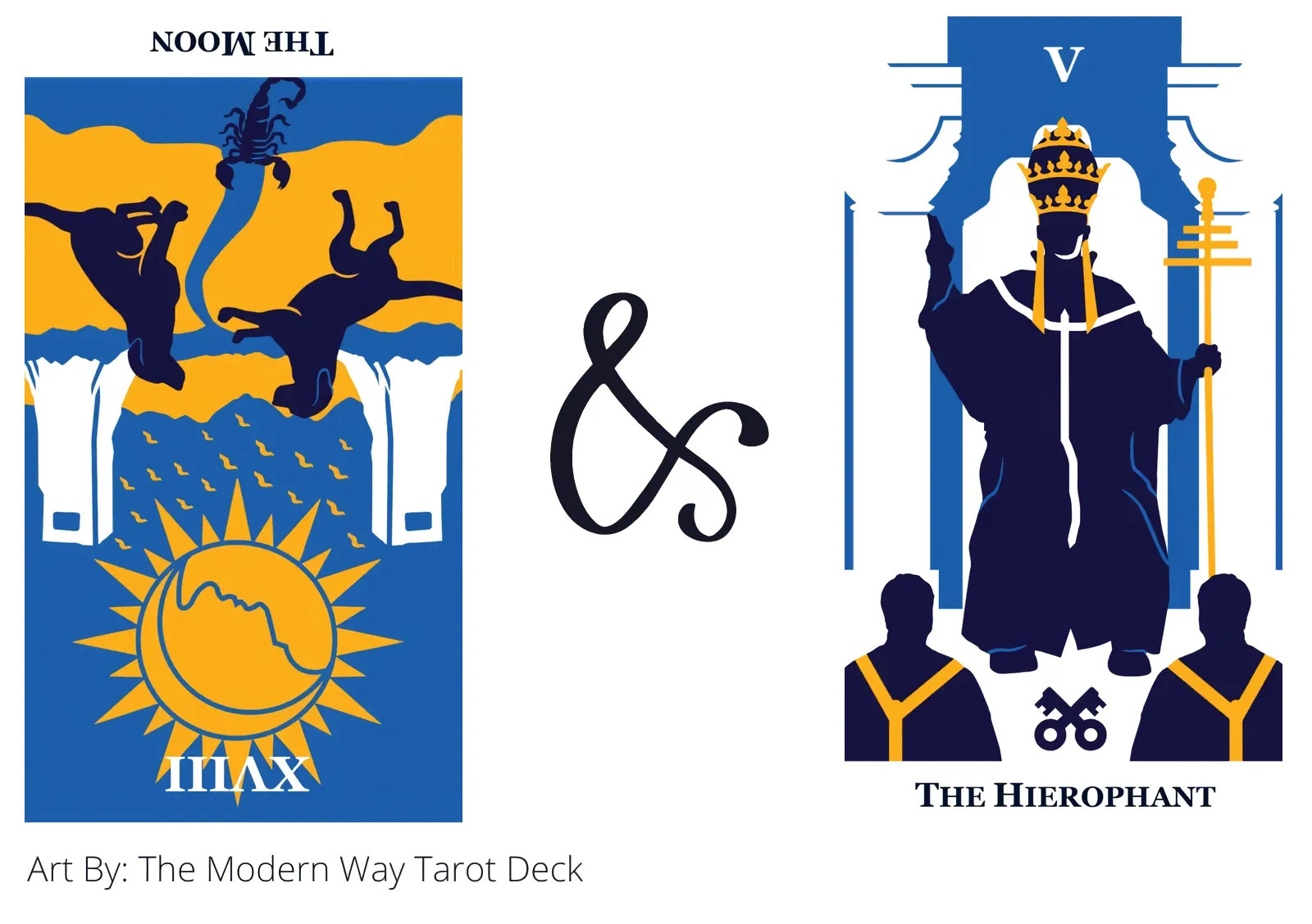 the moon reversed and the hierophant tarot cards together