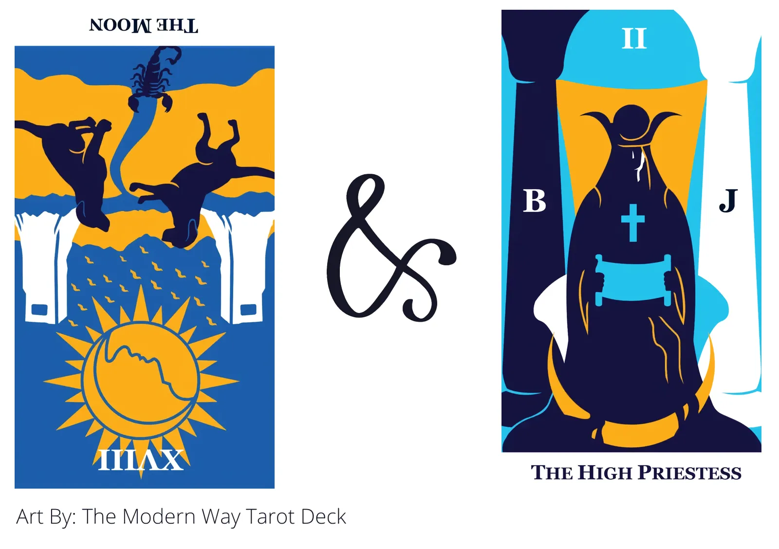 the moon reversed and the high priestess tarot cards together