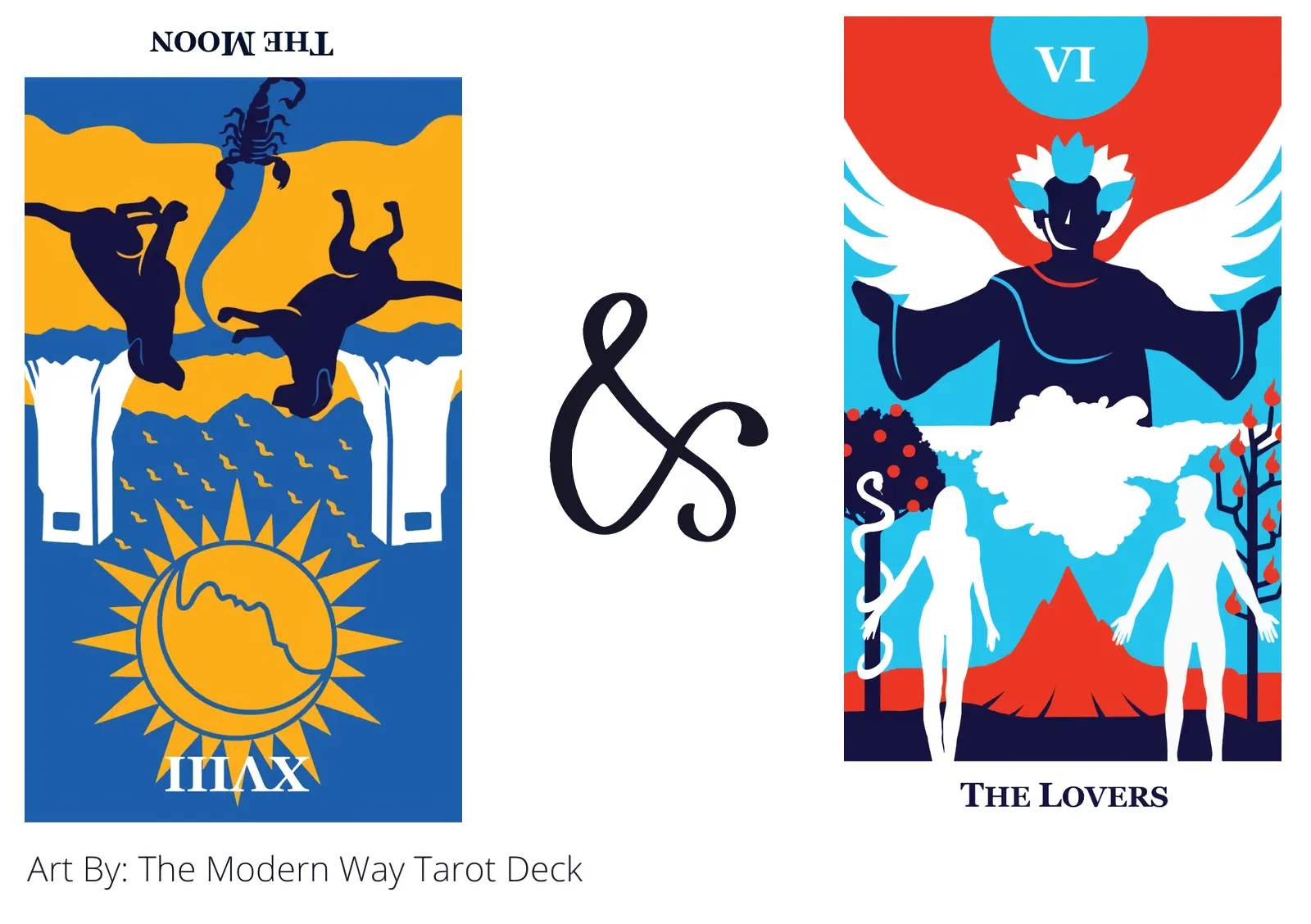 the moon reversed and the lovers tarot cards together