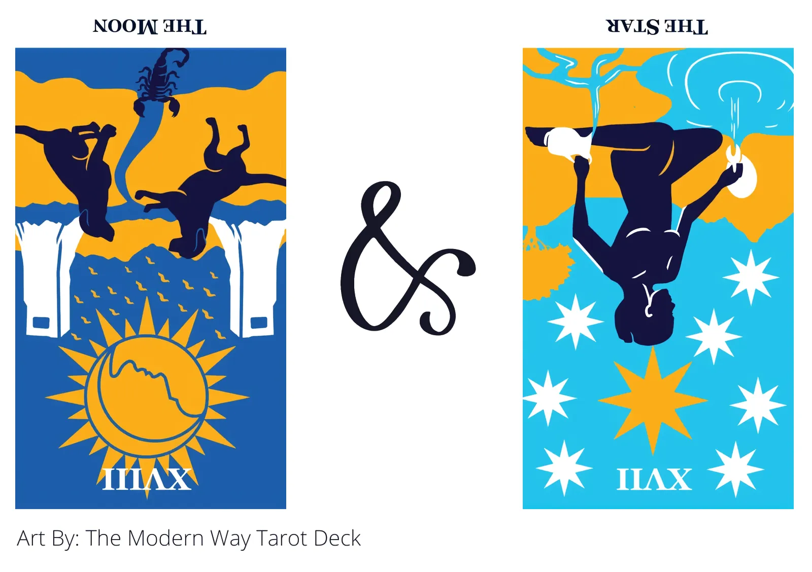 the moon reversed and the star reversed tarot cards together