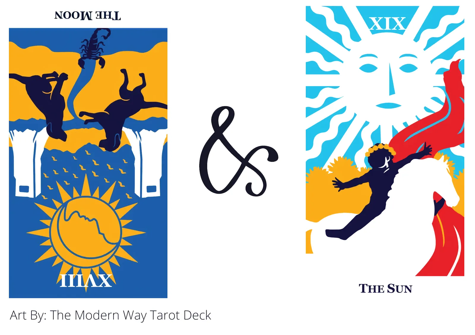 the moon reversed and the sun tarot cards together