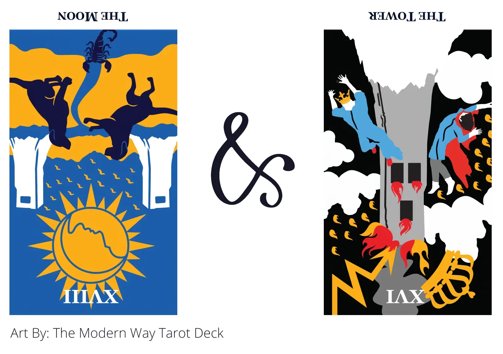 the moon reversed and the tower reversed tarot cards together