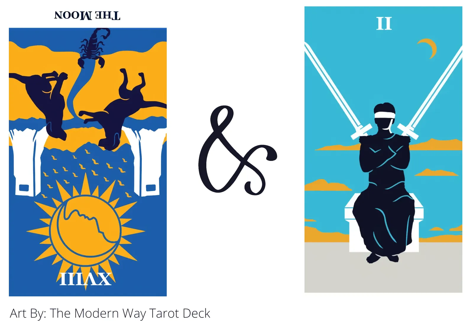the moon reversed and two of swords tarot cards together