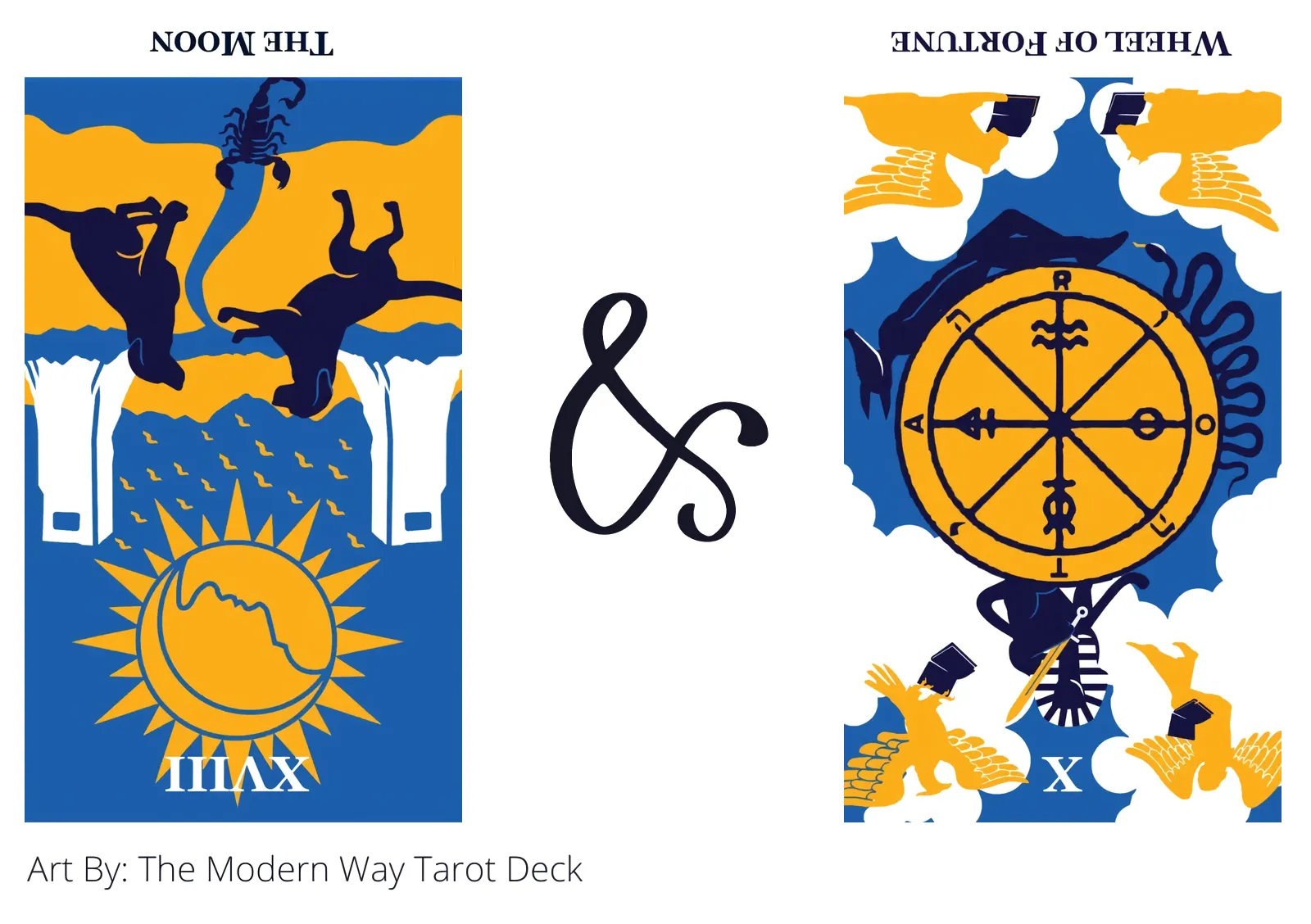 the moon reversed and wheel of fortune reversed tarot cards together