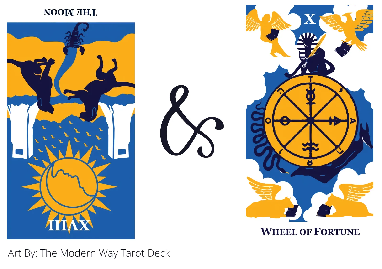 the moon reversed and wheel of fortune tarot cards together