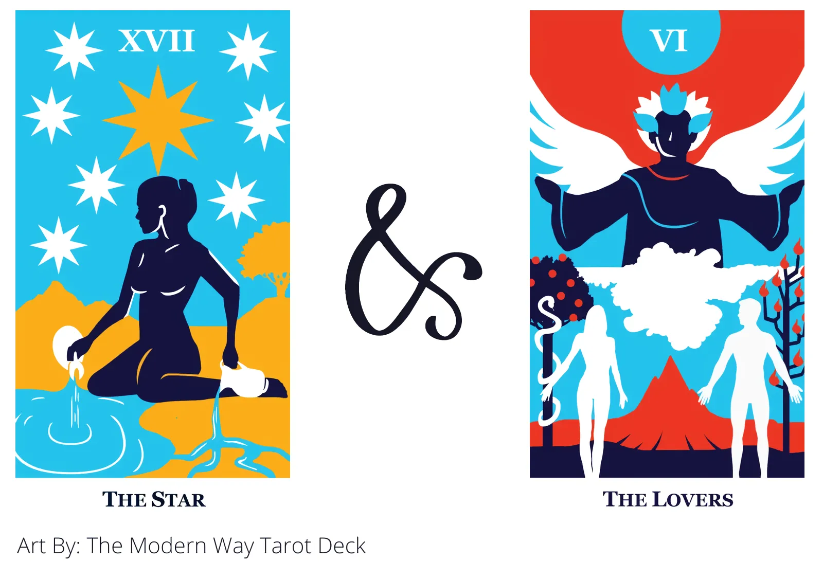 the star and the lovers tarot cards together