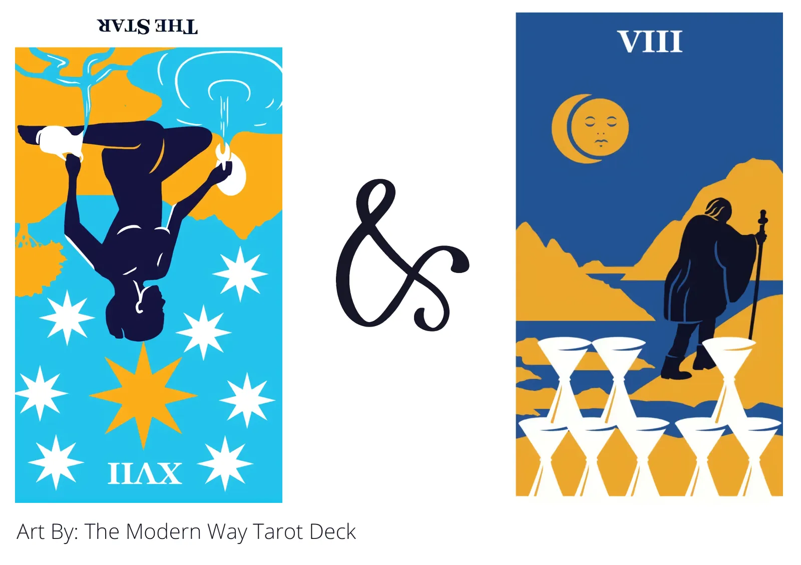 the star reversed and eight of cups tarot cards together
