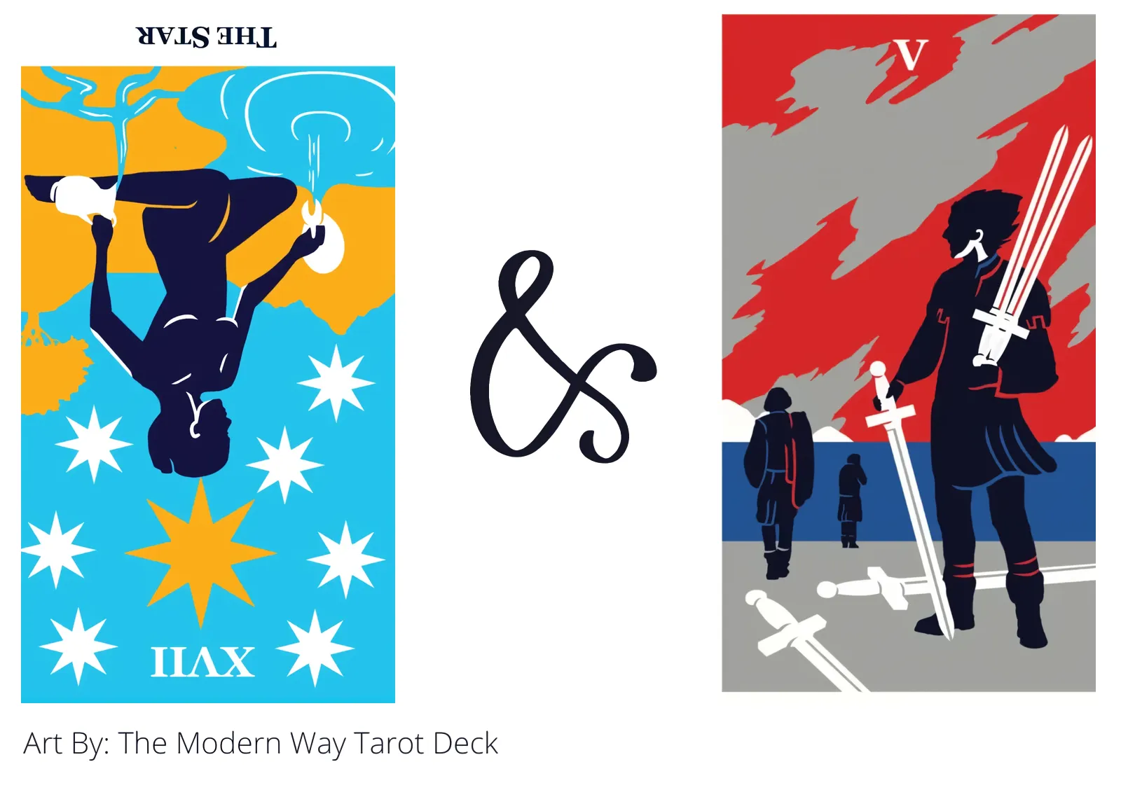 the star reversed and five of swords tarot cards together