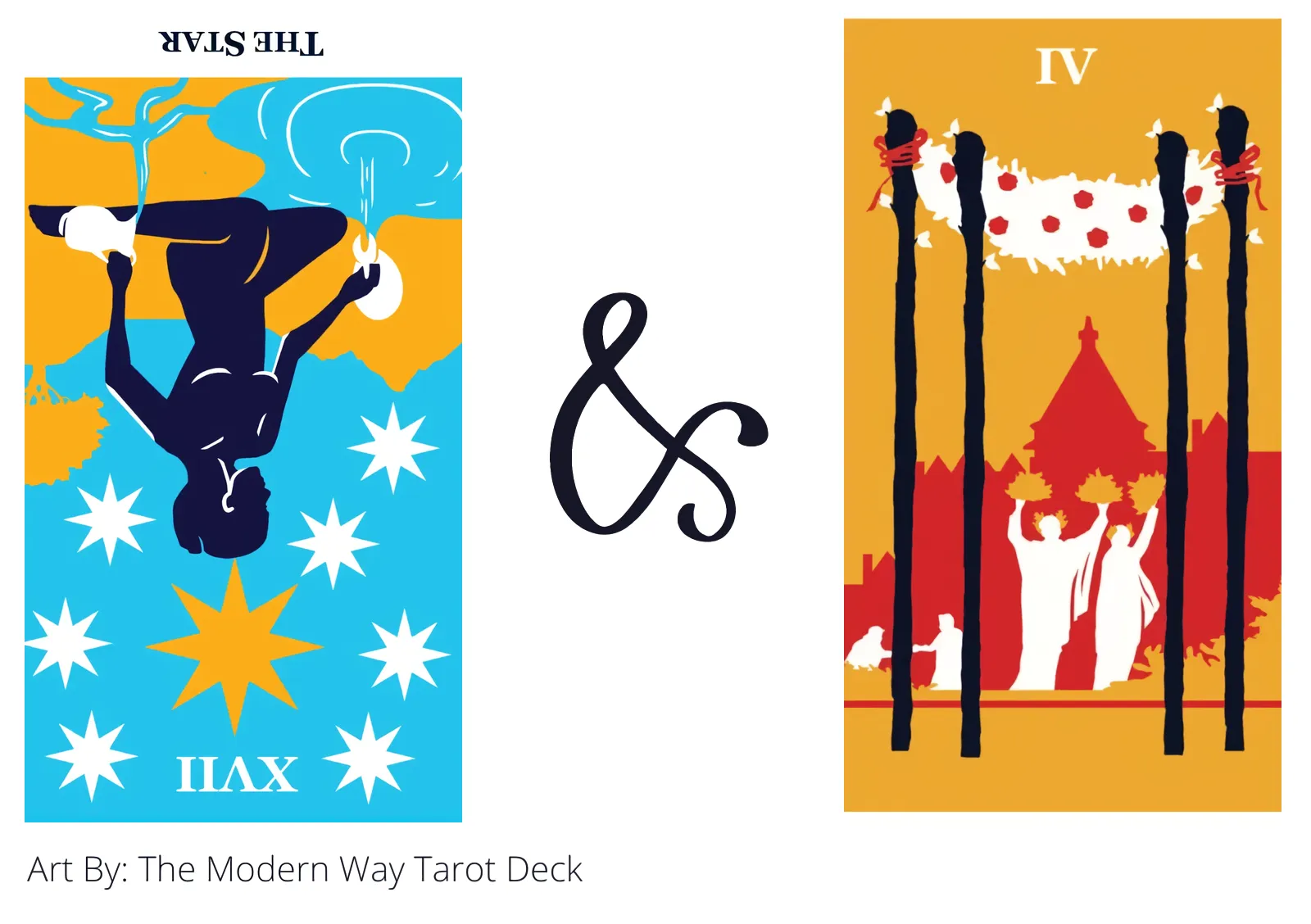 the star reversed and four of wands tarot cards together