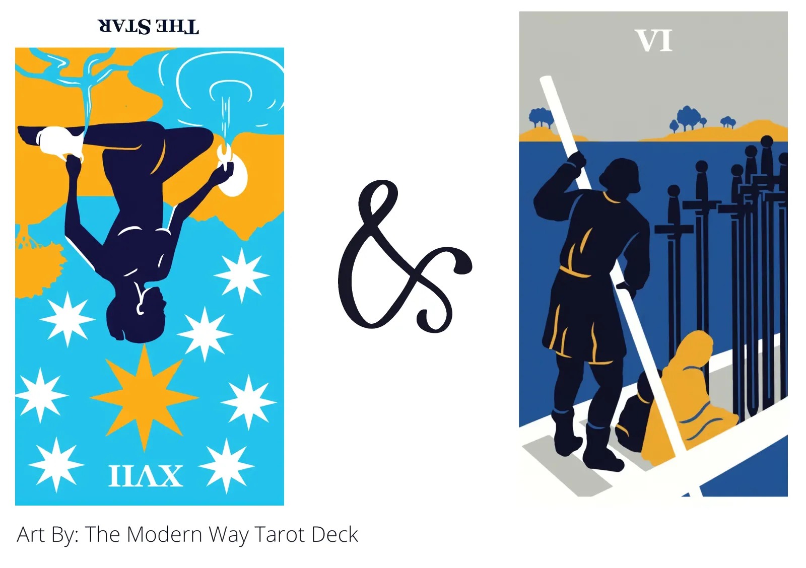 the star reversed and six of swords tarot cards together
