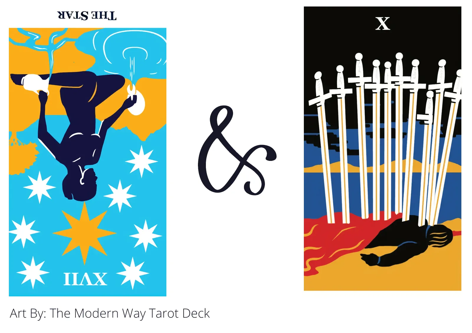 the star reversed and ten of swords tarot cards together