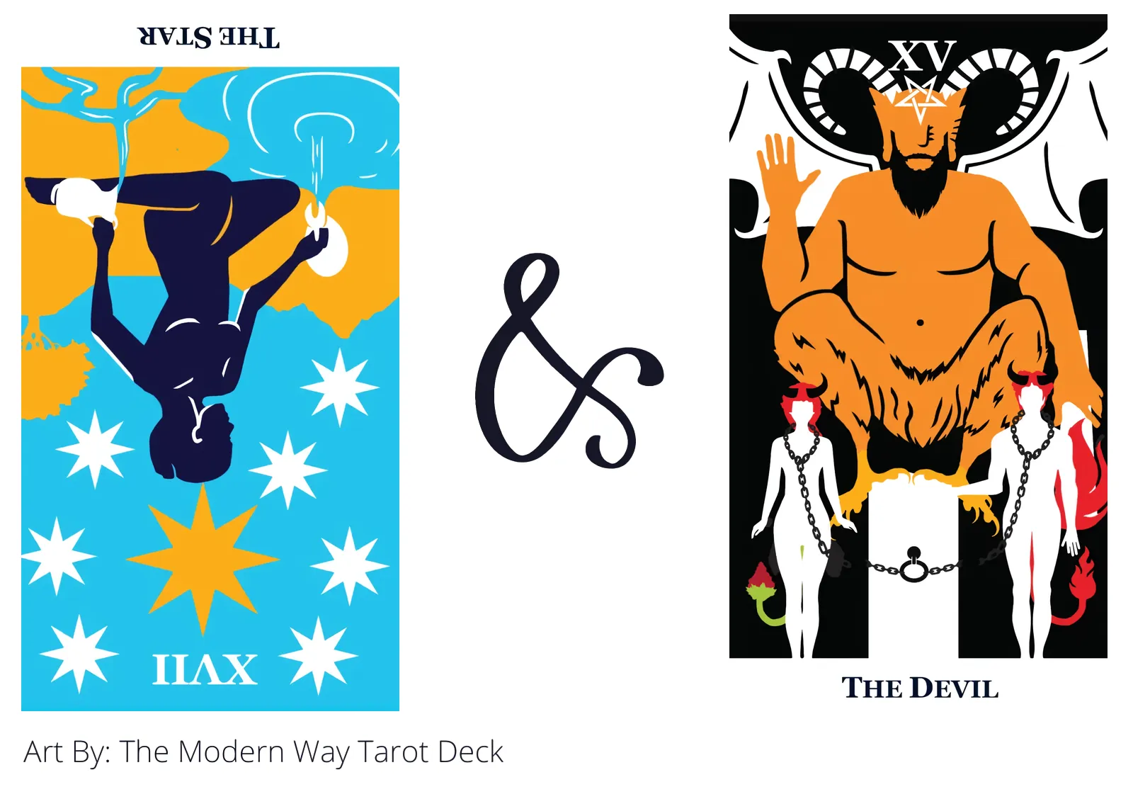 the star reversed and the devil tarot cards together