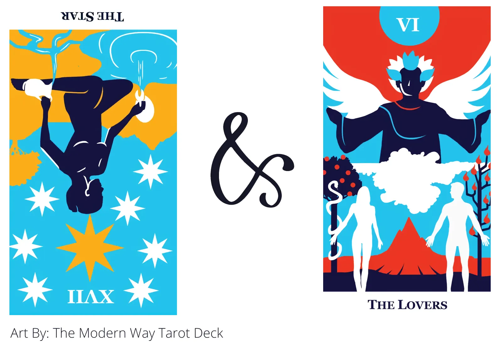 the star reversed and the lovers tarot cards together