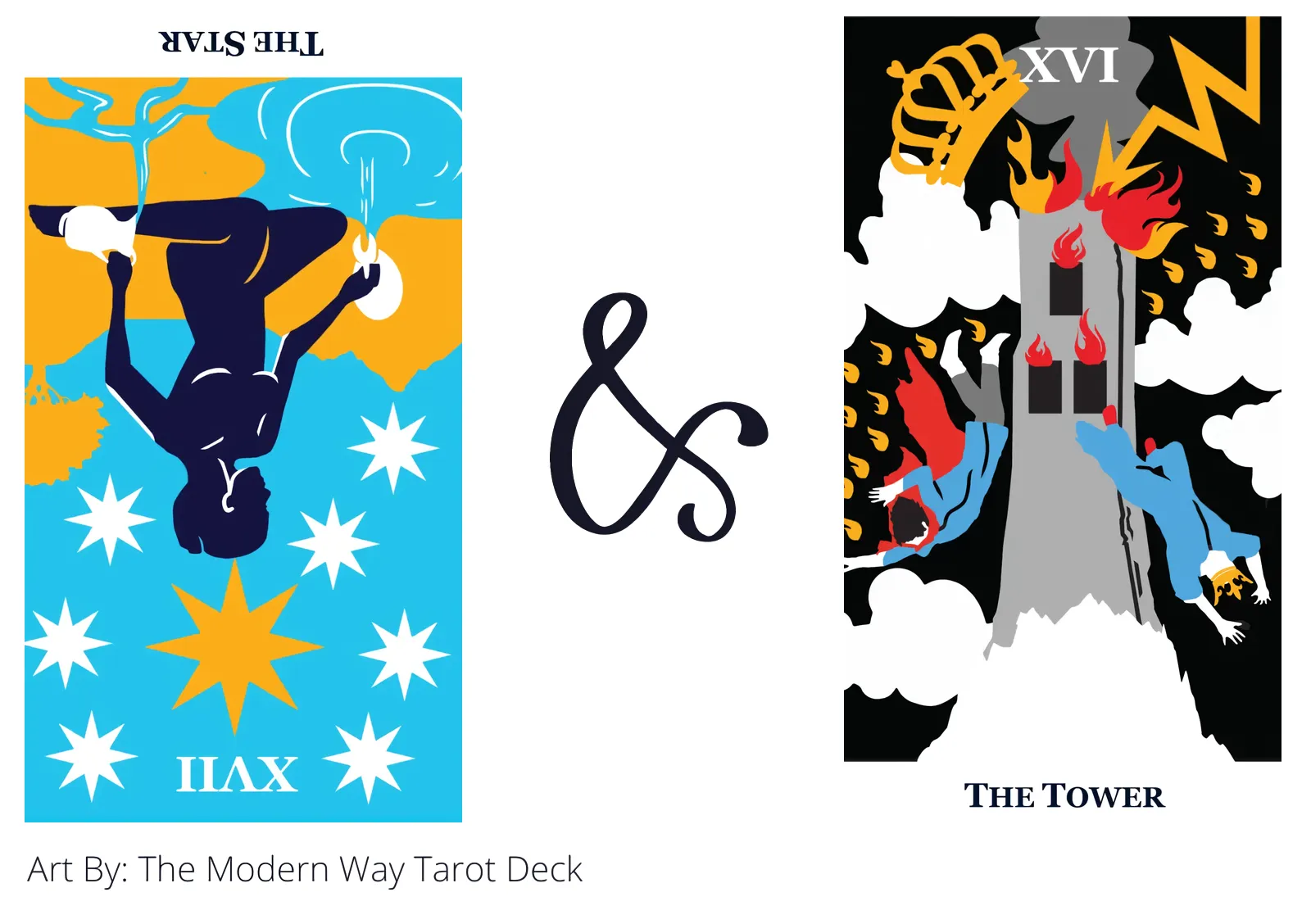 the star reversed and the tower tarot cards together