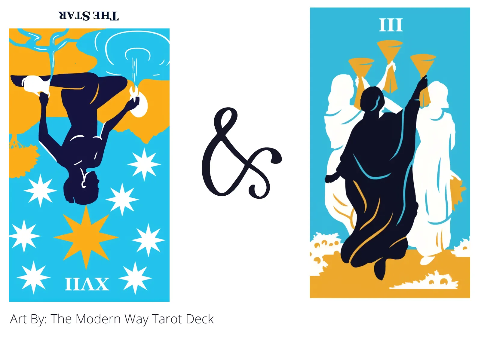 the star reversed and three of cups tarot cards together