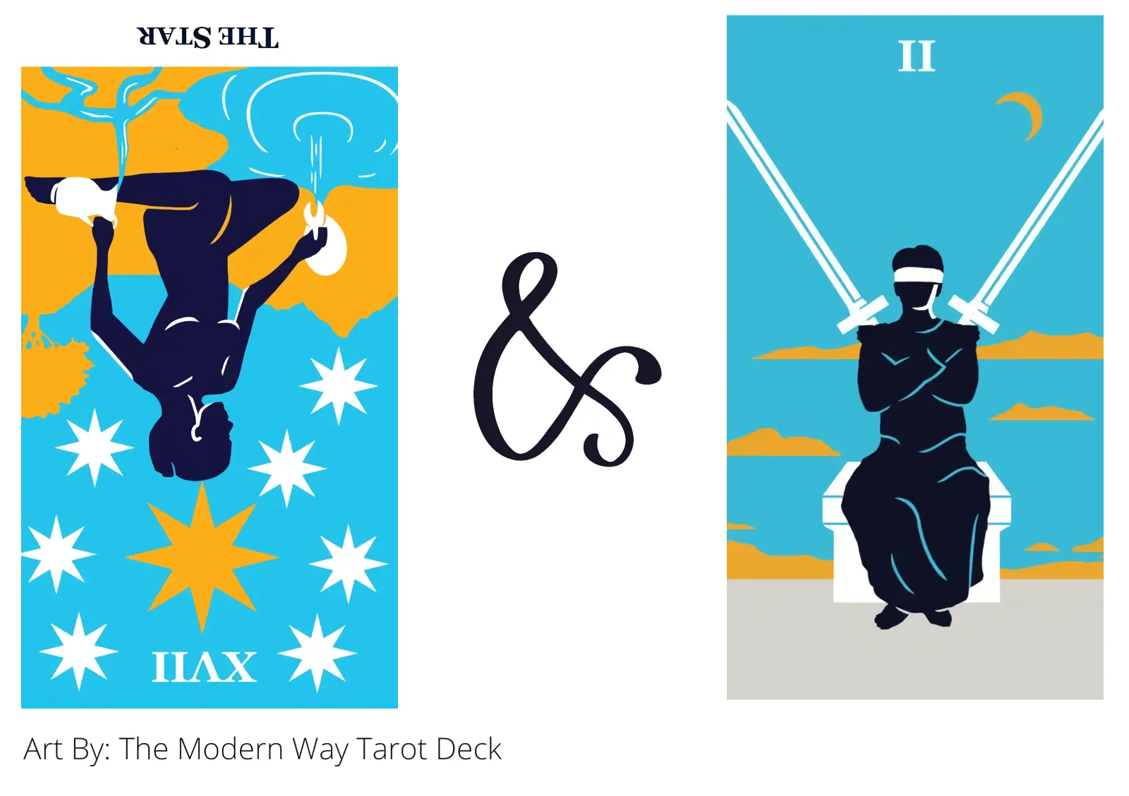 the star reversed and two of swords tarot cards together