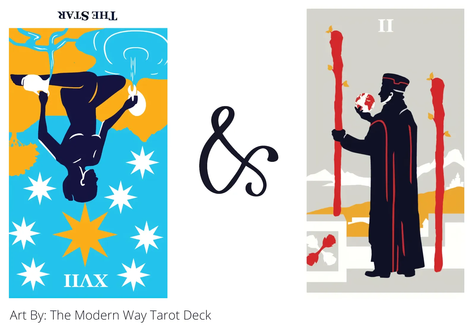 the star reversed and two of wands tarot cards together