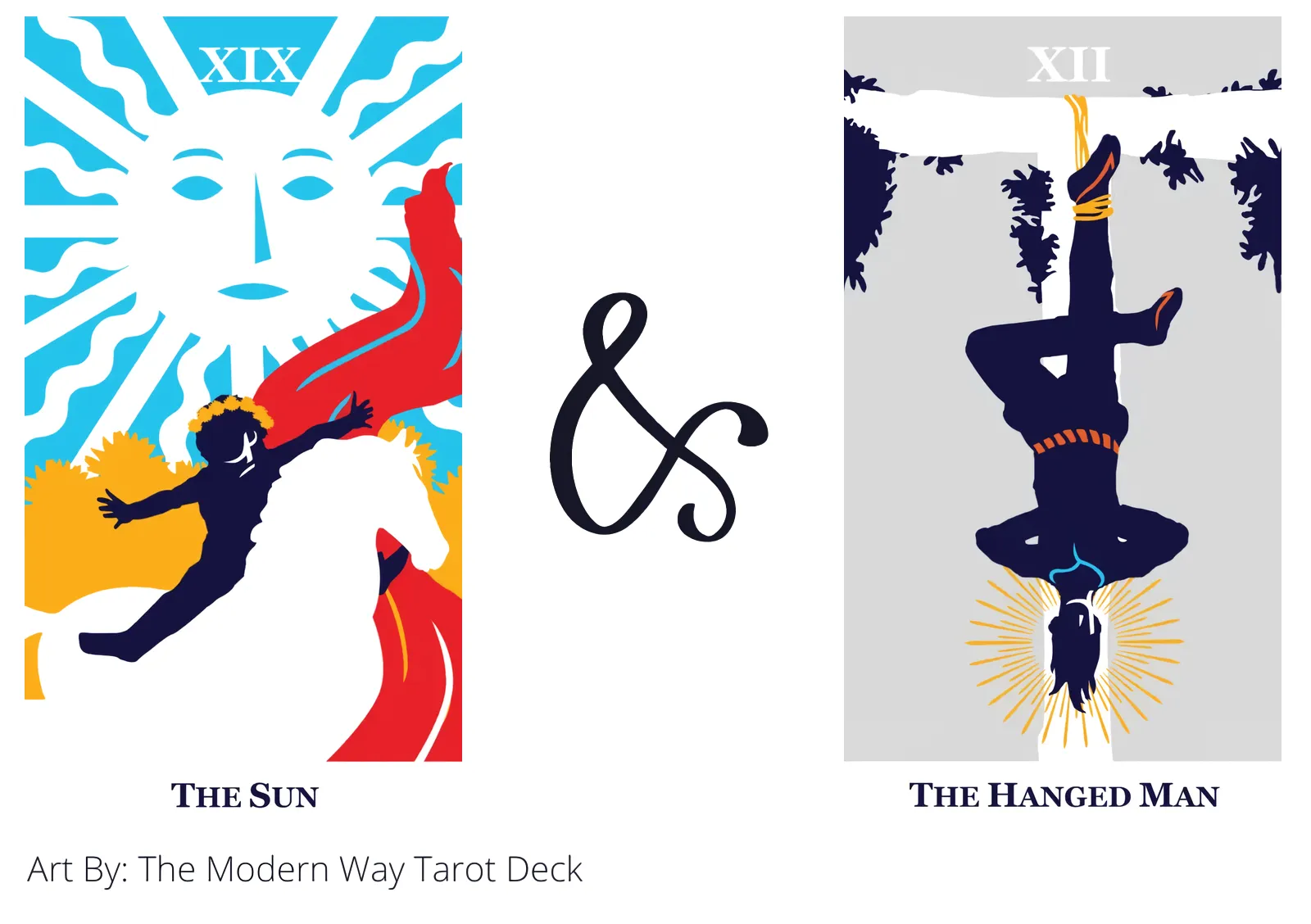 the sun and the hanged man tarot cards together