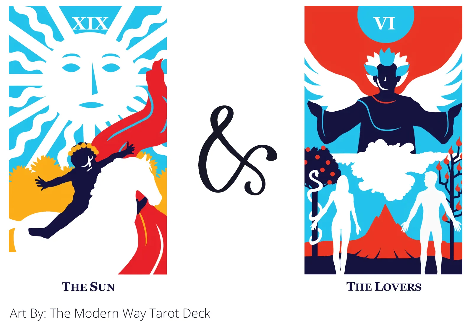 the sun and the lovers tarot cards together