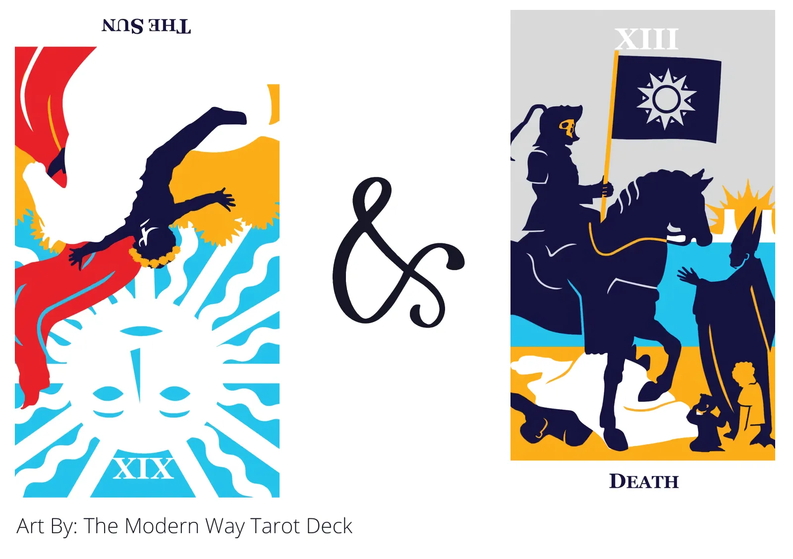 the sun reversed and death tarot cards together