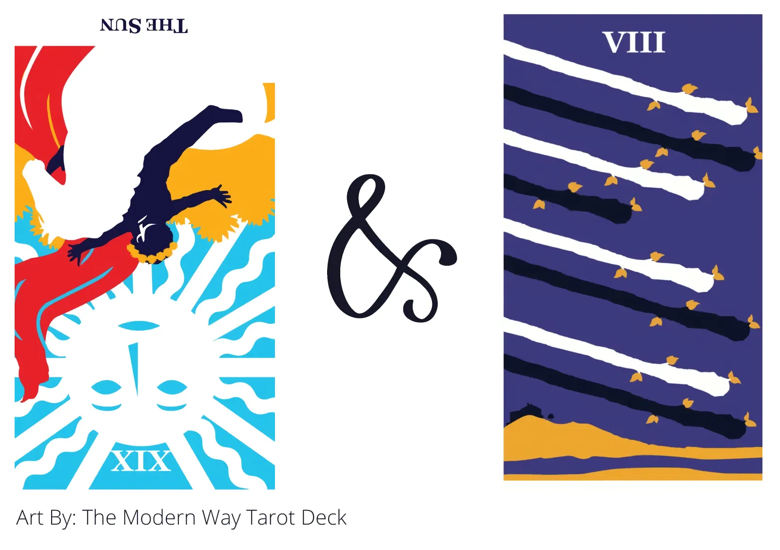 the sun reversed and eight of wands tarot cards together