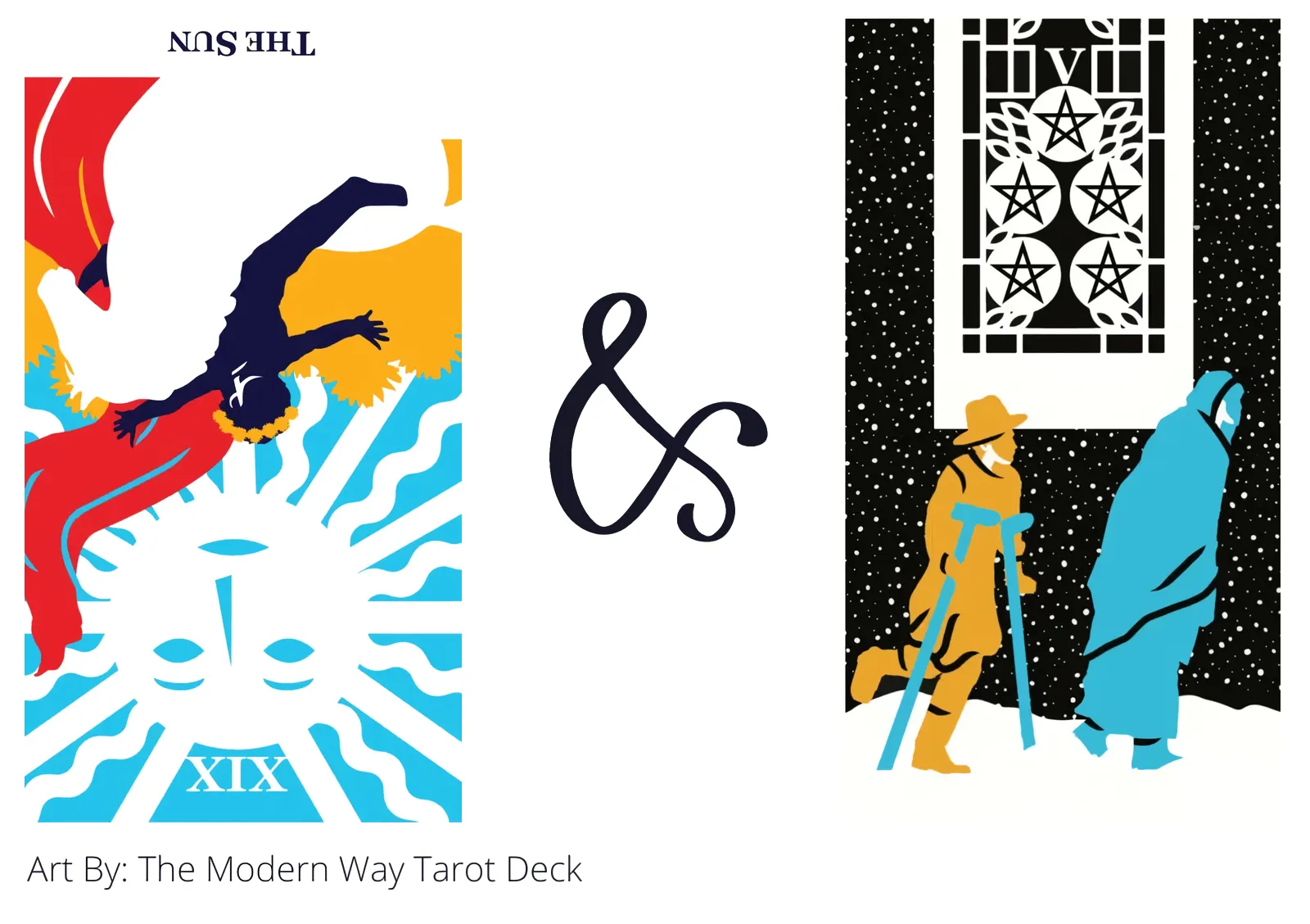the sun reversed and five of pentacles tarot cards together