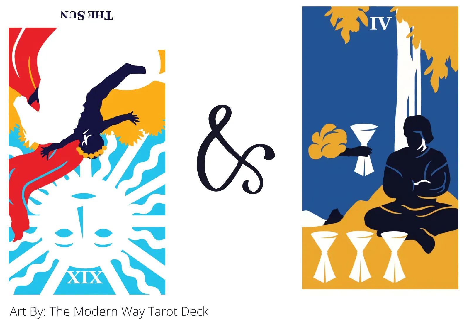 the sun reversed and four of cups tarot cards together