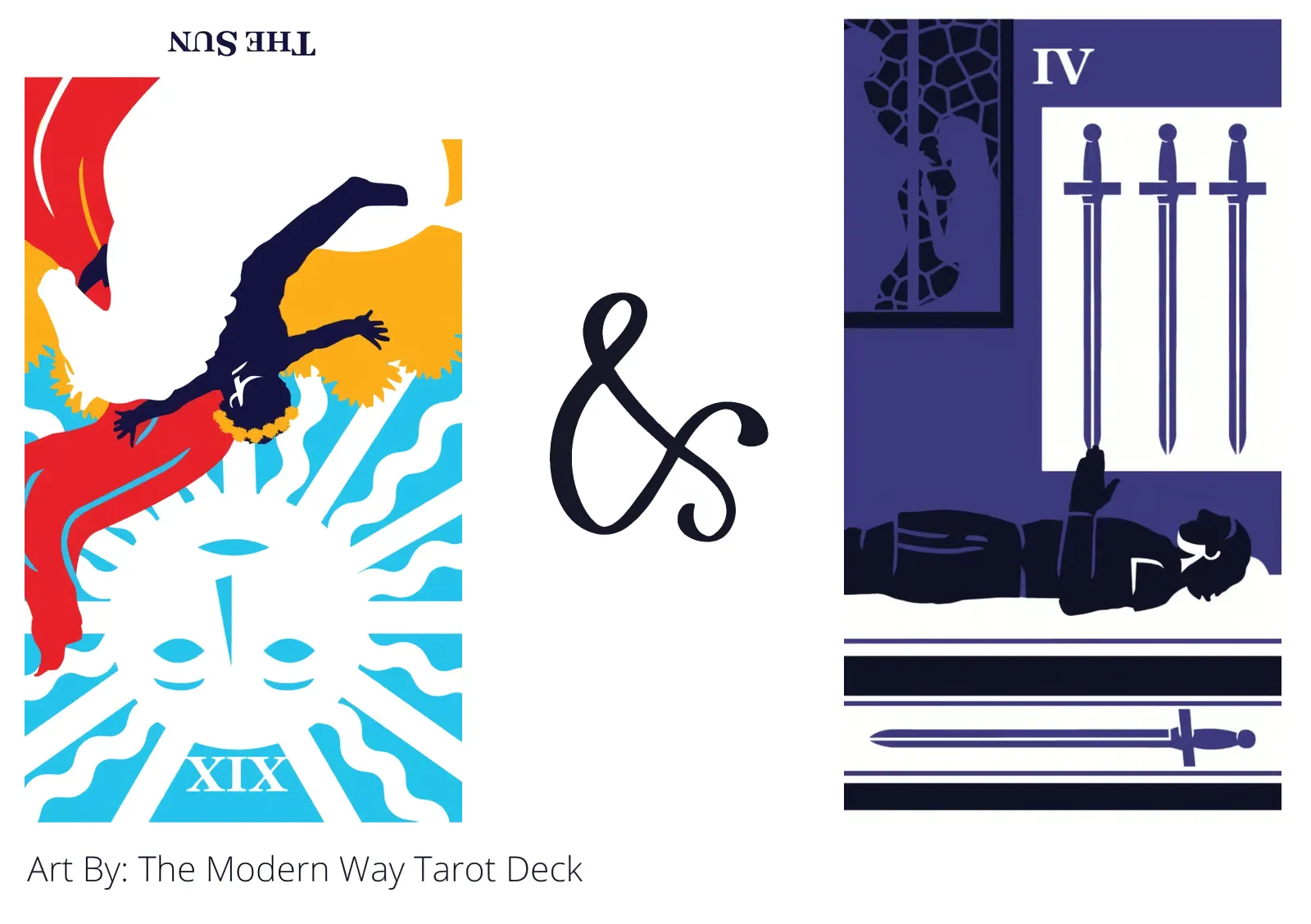 the sun reversed and four of swords tarot cards together