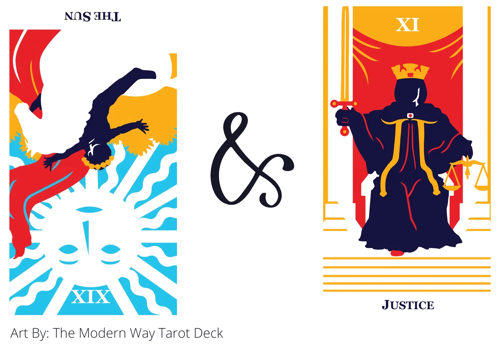 the sun reversed and justice tarot cards together