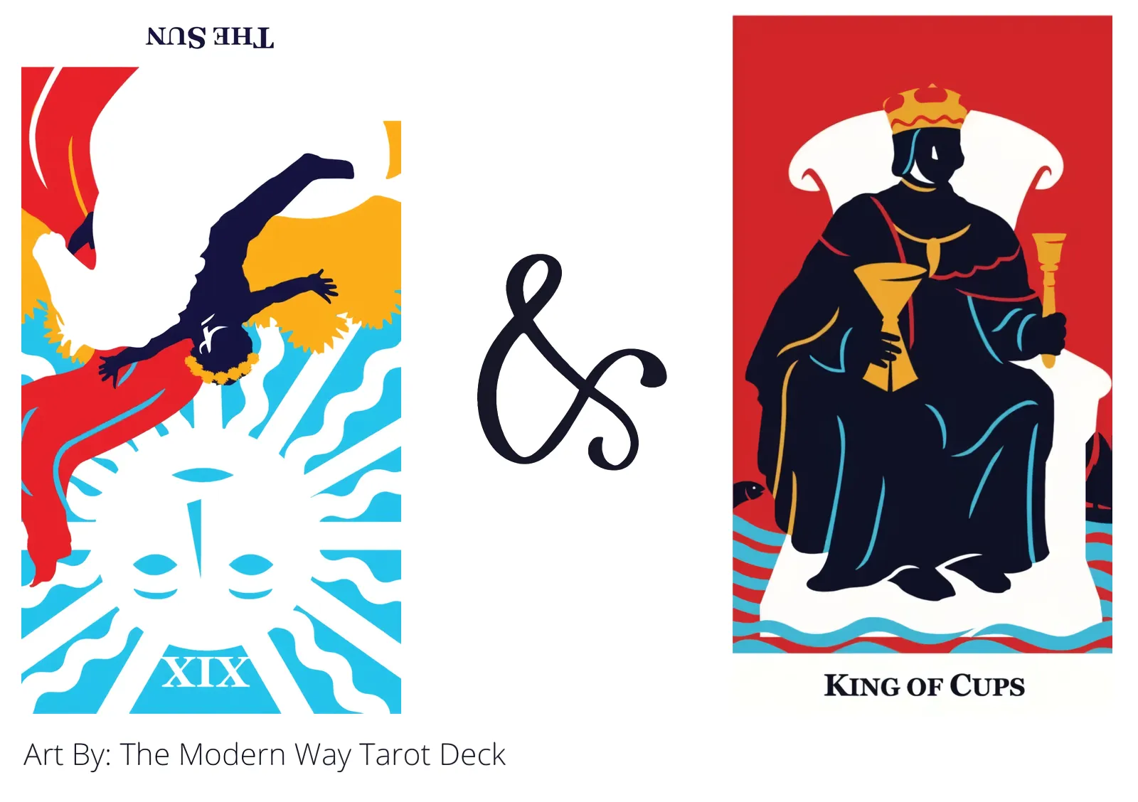 the sun reversed and king of cups tarot cards together