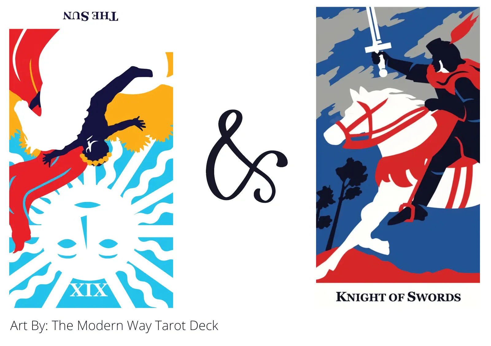 the sun reversed and knight of swords tarot cards together
