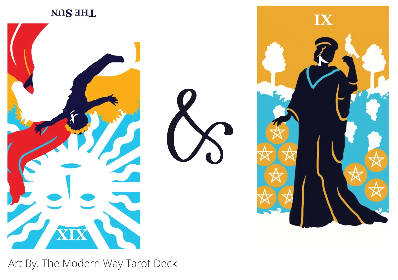 the sun reversed and nine of pentacles tarot cards together