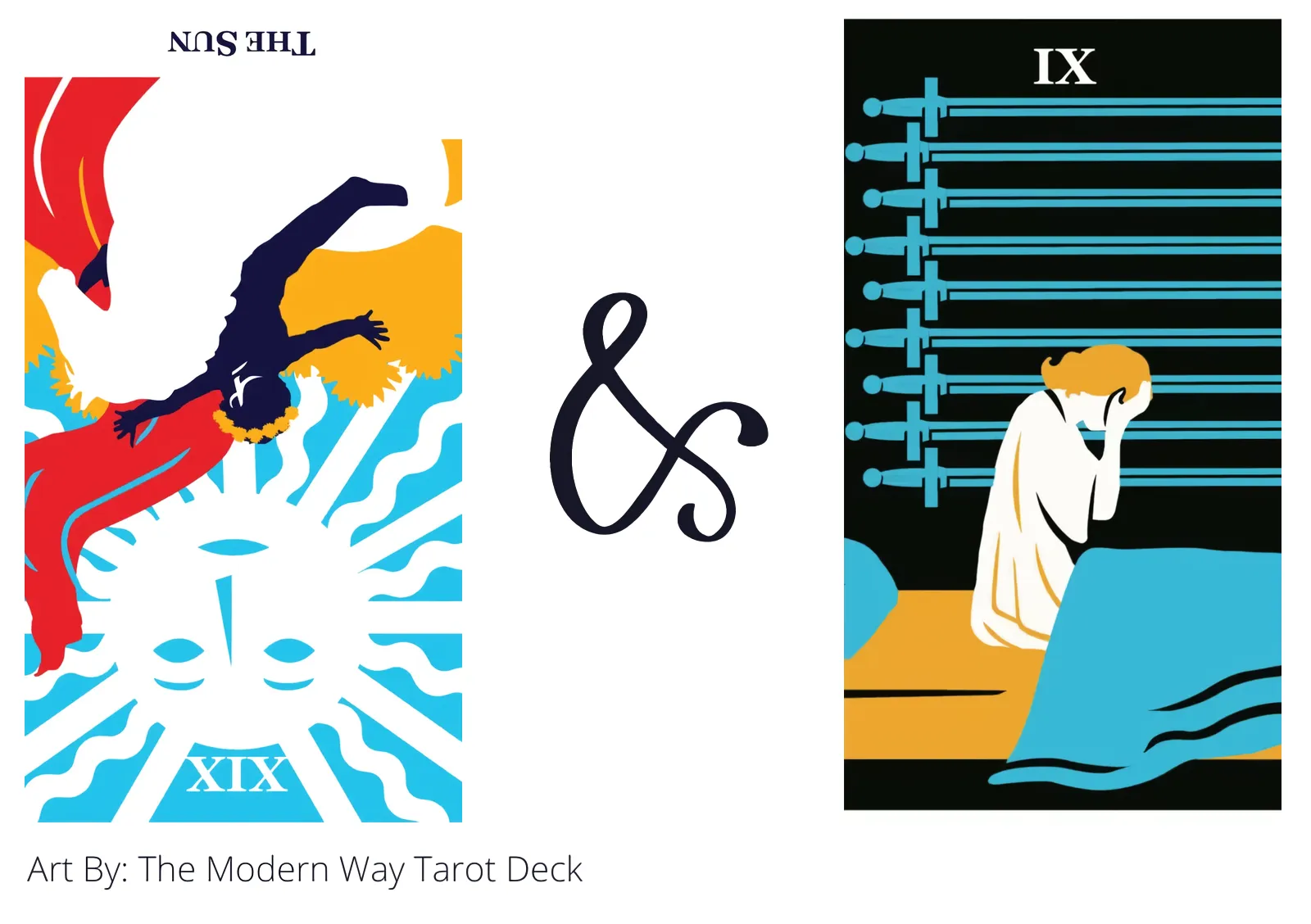 the sun reversed and nine of swords tarot cards together