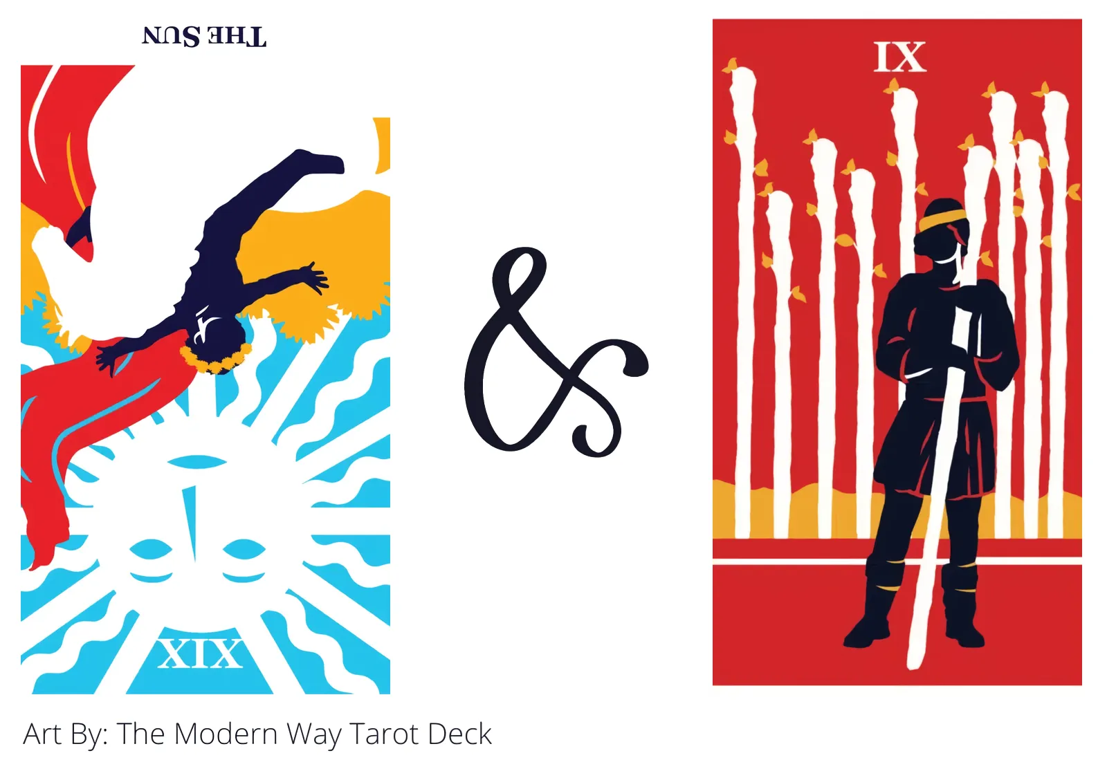 the sun reversed and nine of wands tarot cards together