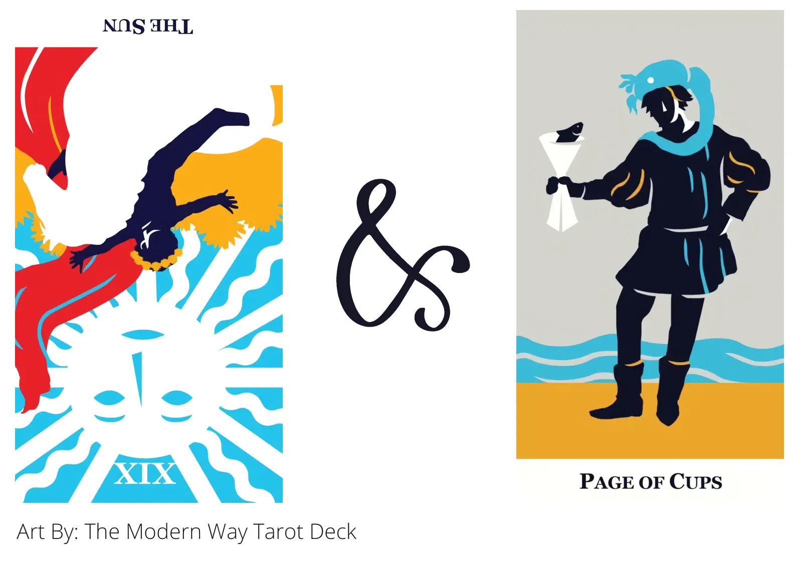 the sun reversed and page of cups tarot cards together