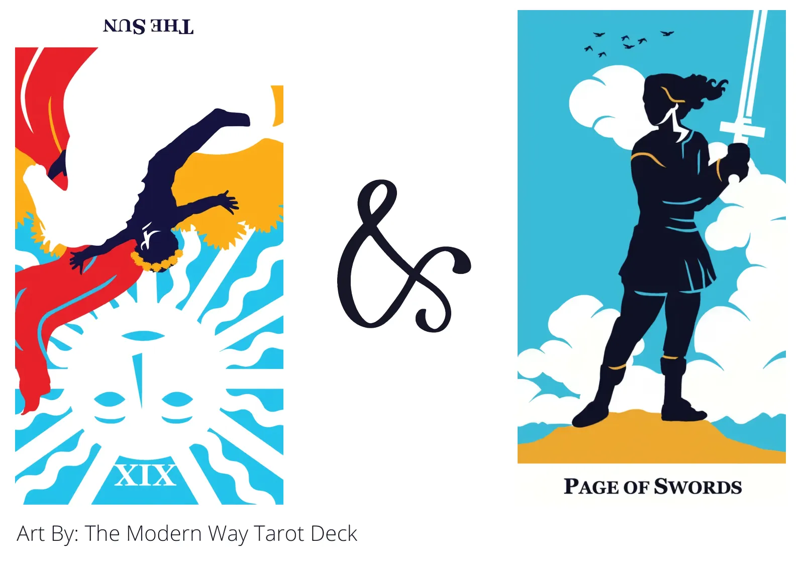 the sun reversed and page of swords tarot cards together