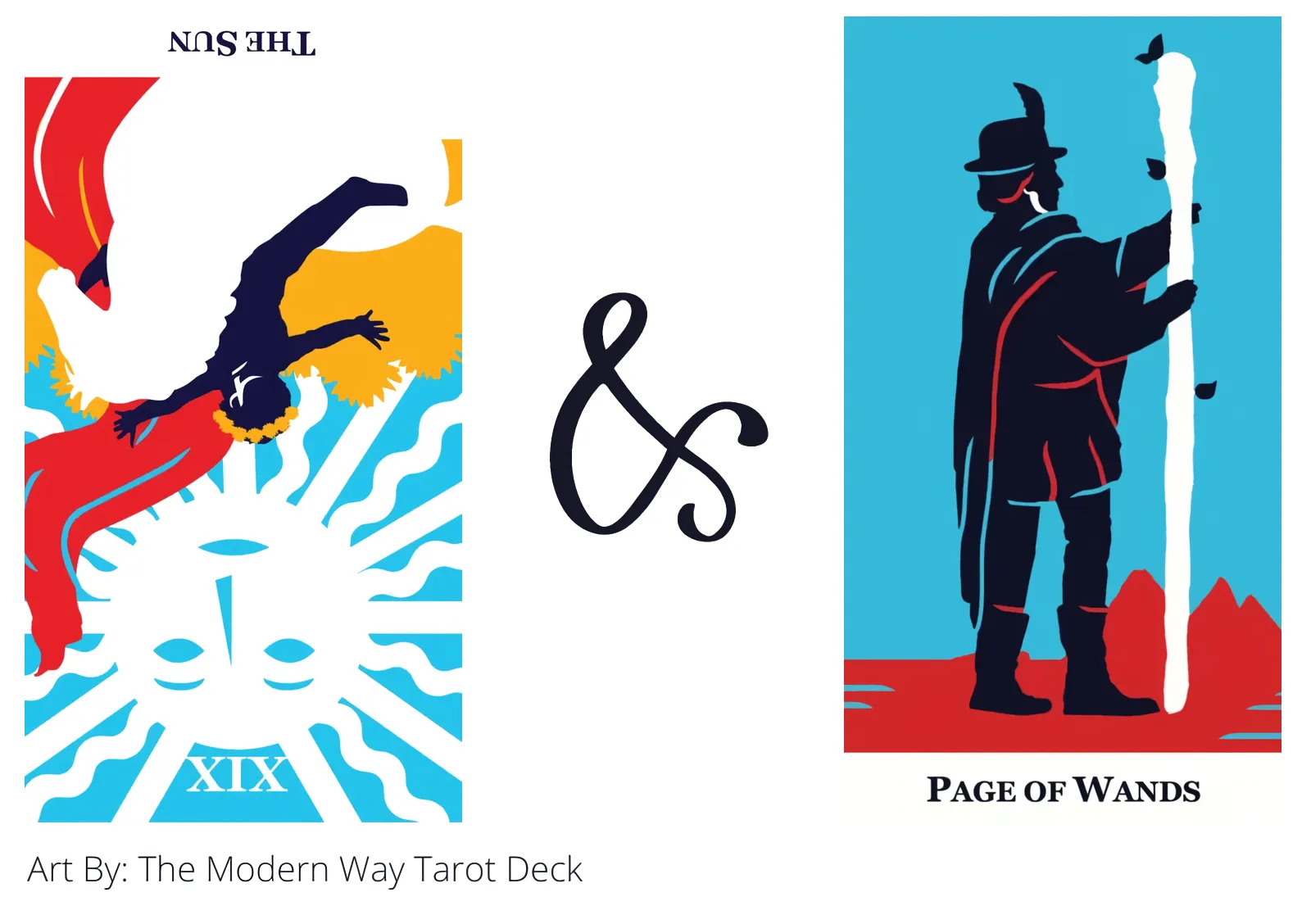 the sun reversed and page of wands tarot cards together