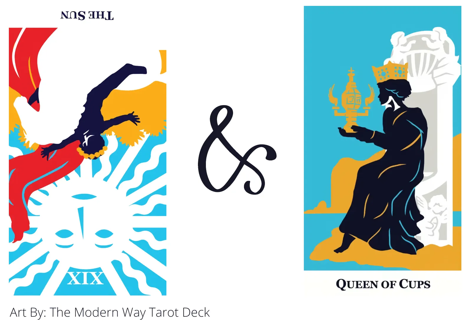 the sun reversed and queen of cups tarot cards together