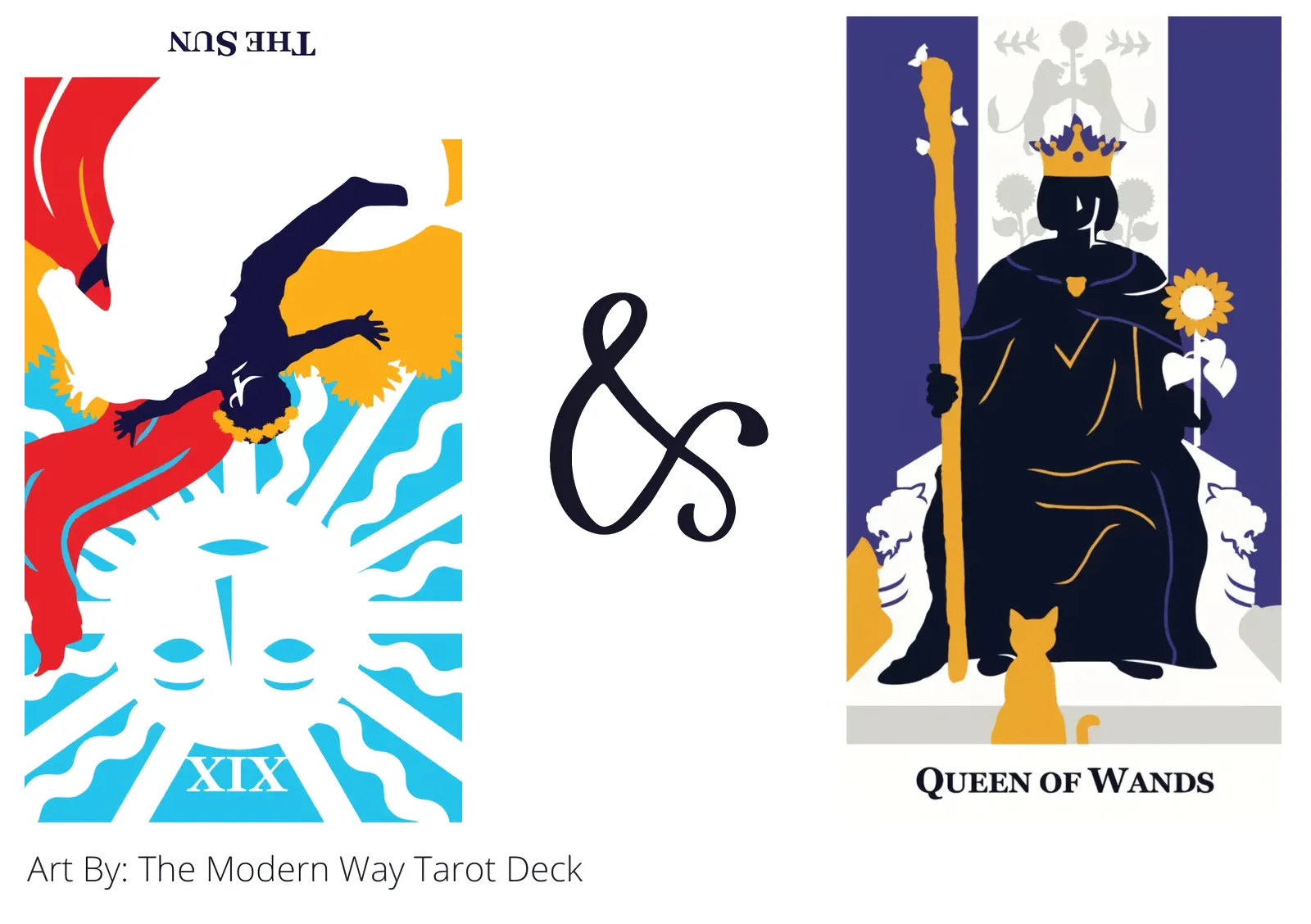 the sun reversed and queen of wands tarot cards together