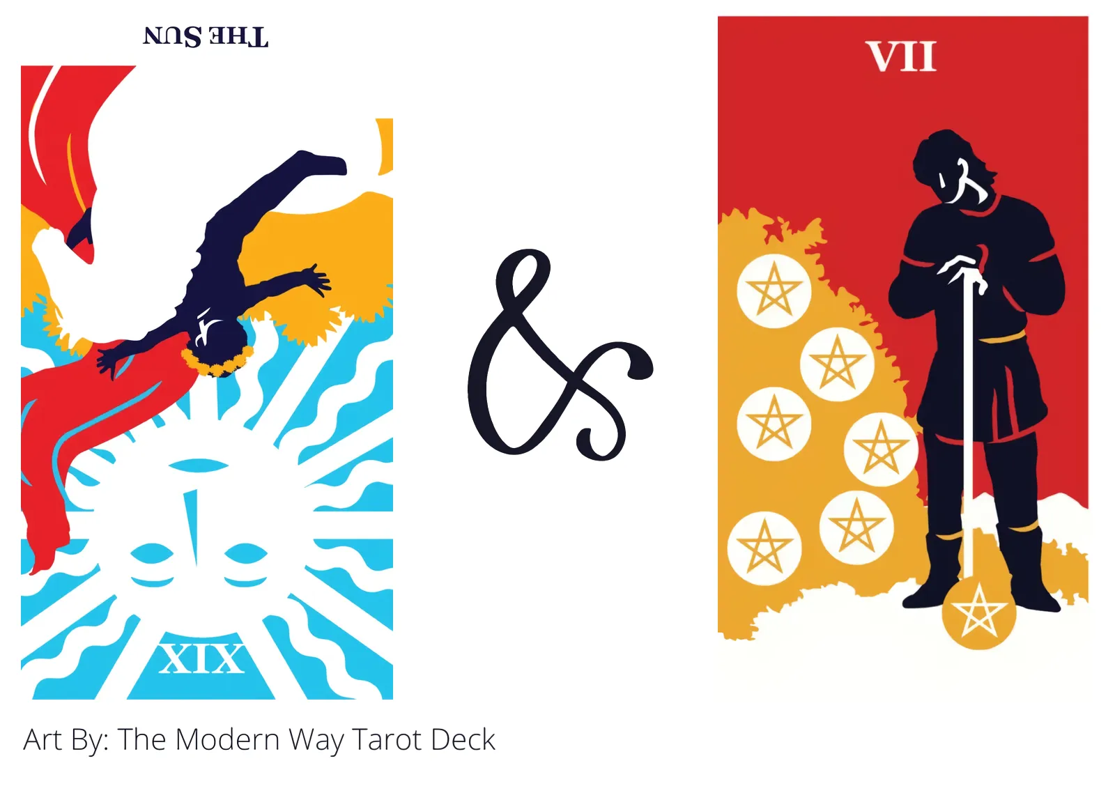 the sun reversed and seven of pentacles tarot cards together