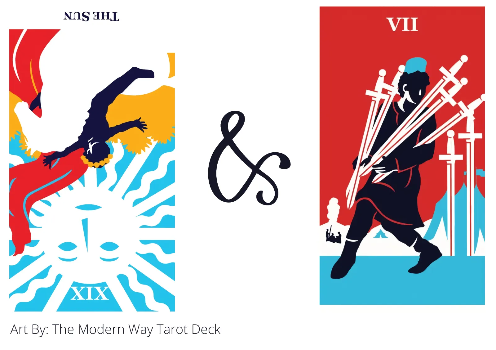 the sun reversed and seven of swords tarot cards together