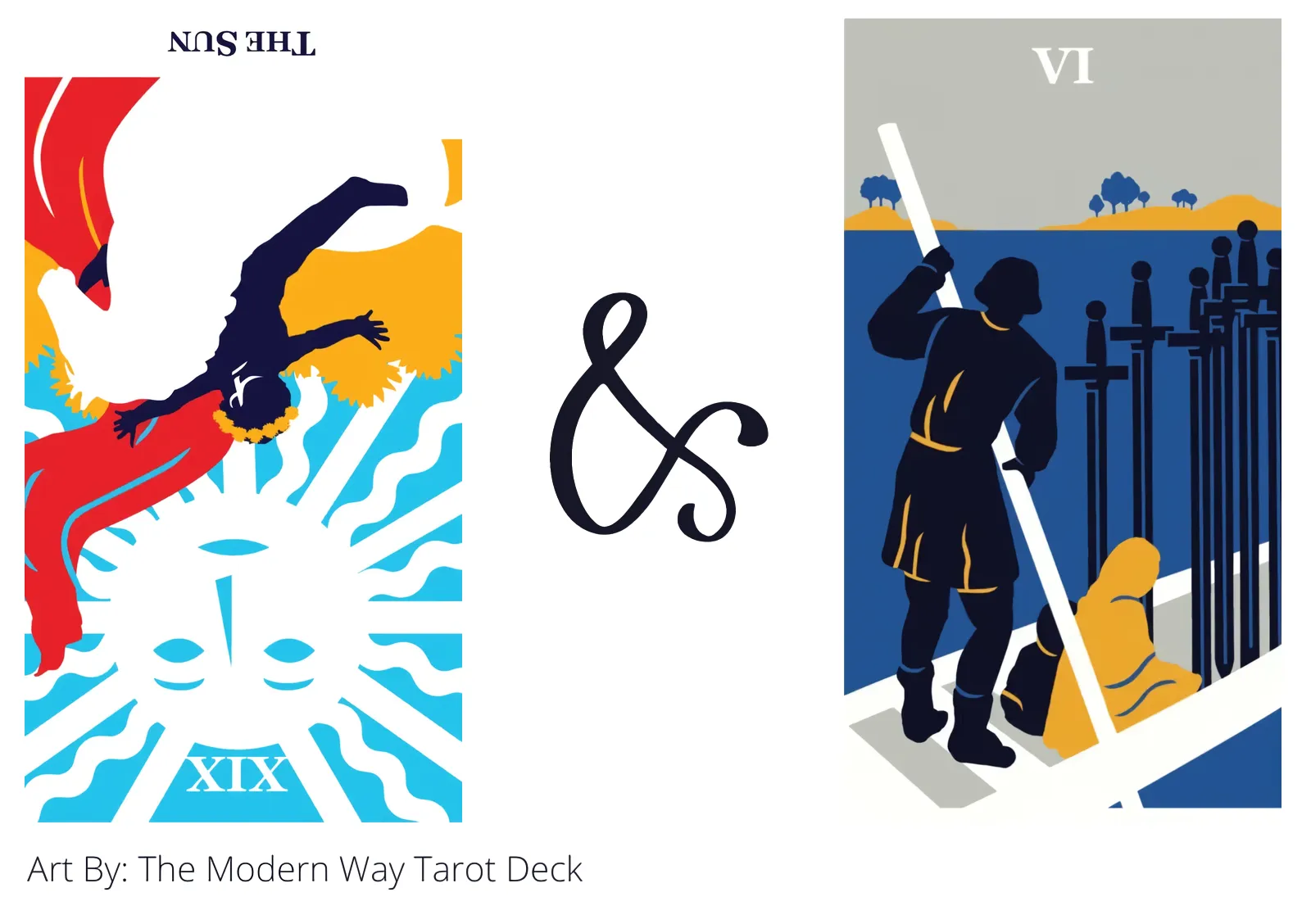 the sun reversed and six of swords tarot cards together