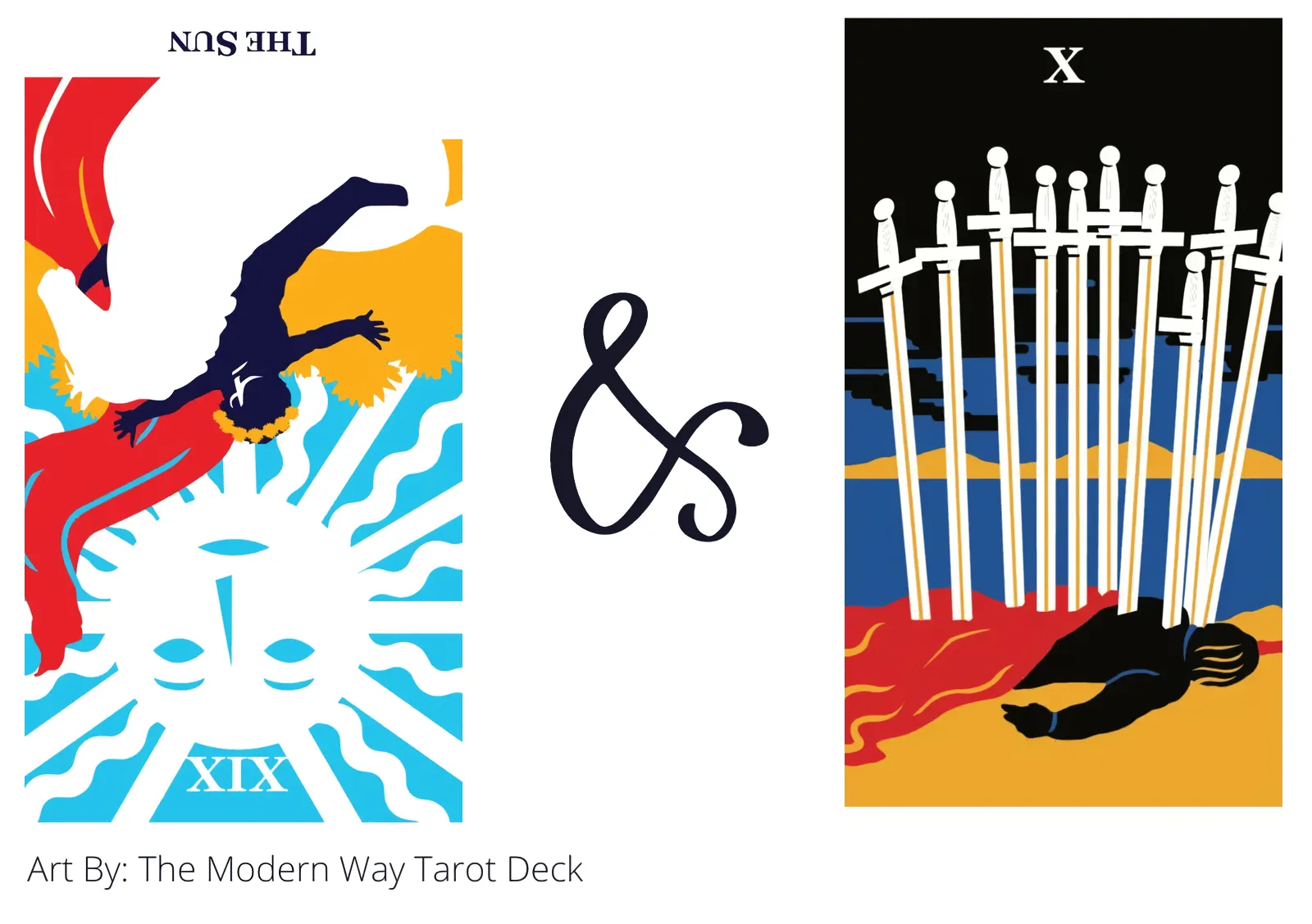 the sun reversed and ten of swords tarot cards together