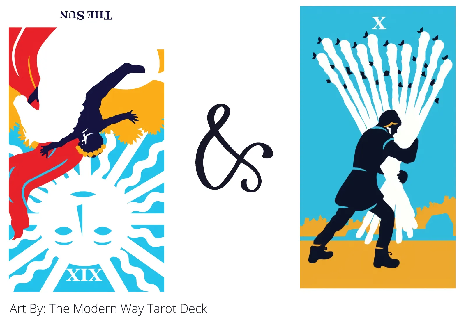 the sun reversed and ten of wands tarot cards together