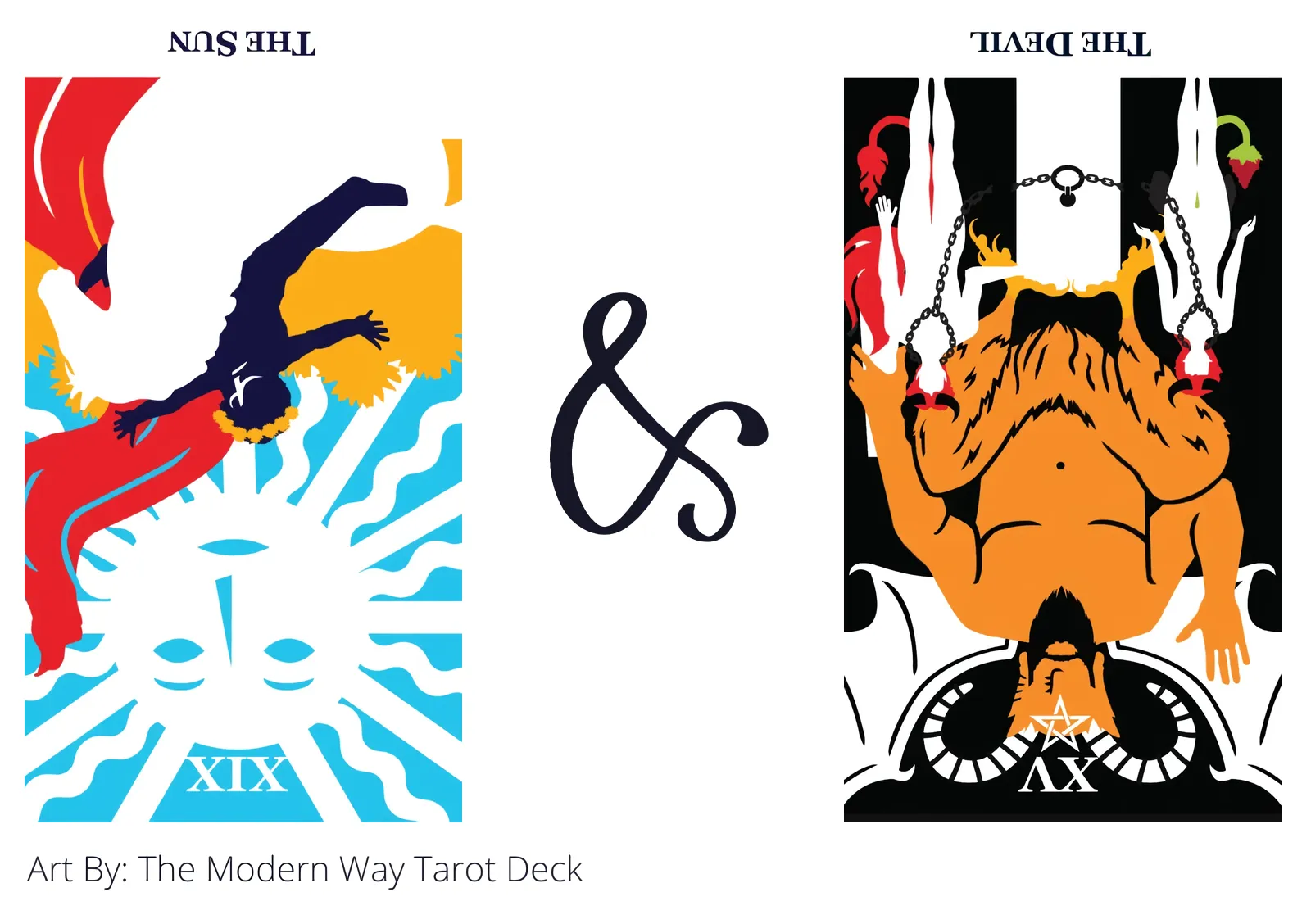 the sun reversed and the devil reversed tarot cards together