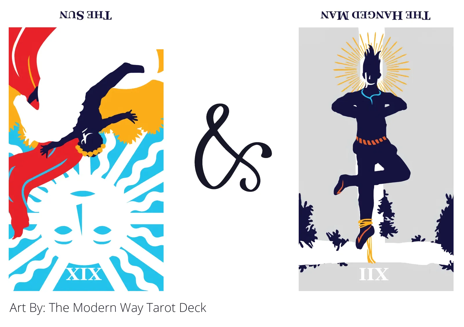 the sun reversed and the hanged man reversed tarot cards together