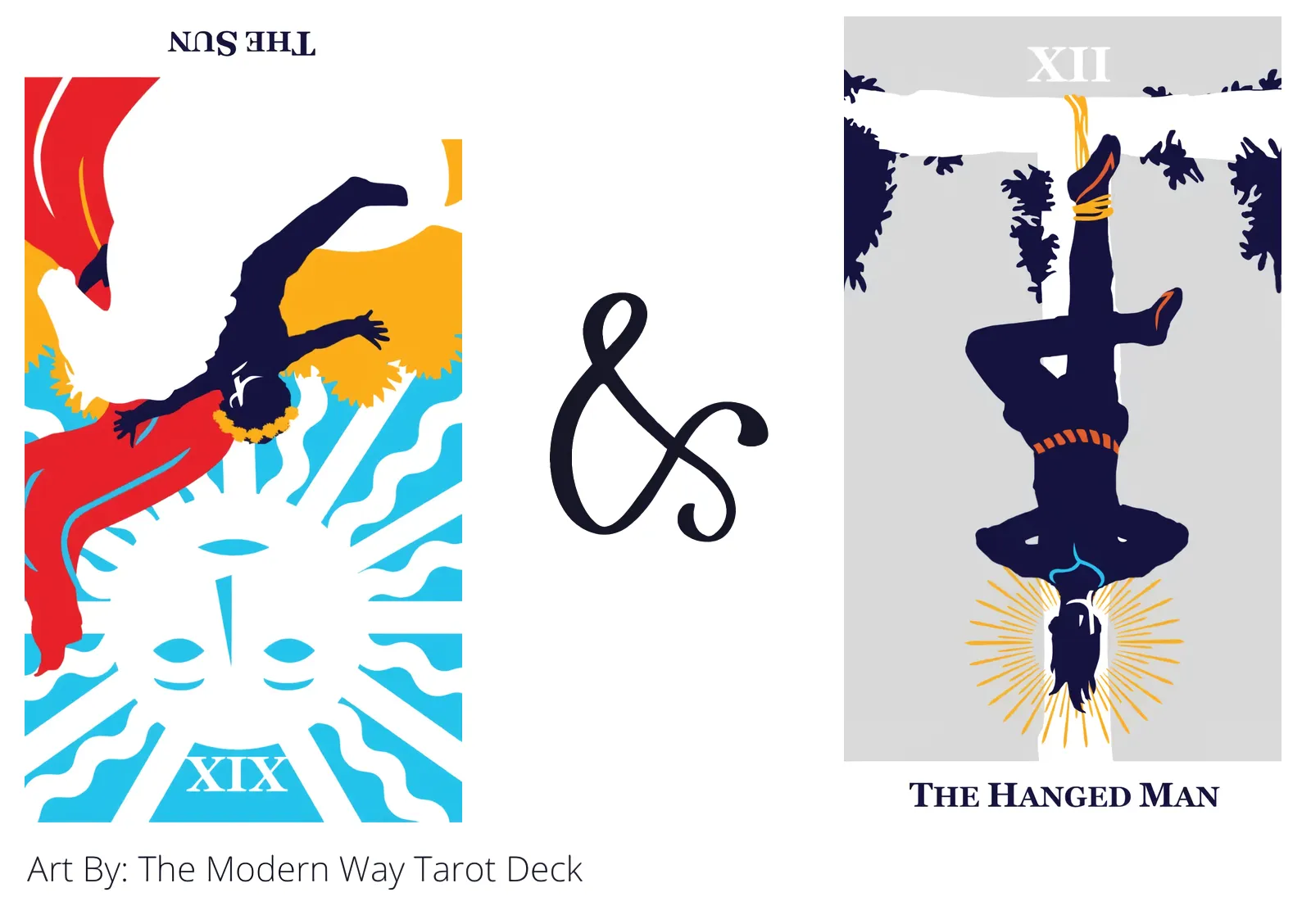 the sun reversed and the hanged man tarot cards together